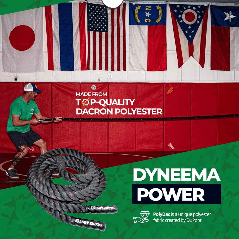 SGT KNOTS Twisted Battle Rope - Weighted Exercise Rope for Strength Training, CrossFit, Battling, Climbing & the Gym (1" x 50ft)