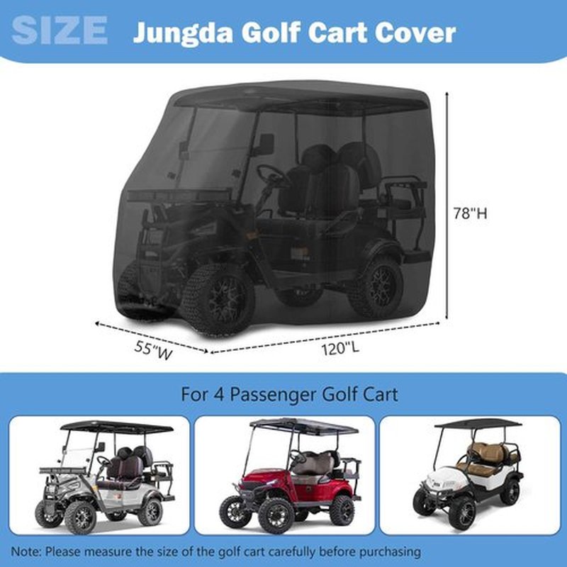 Jungda Golf Cart Cover,Waterproof Universal 4 Passenger Golf Cart Covers,Golf Cart Accessories for Outdoor Storage Protective - 120"L x 55"W x 78"H