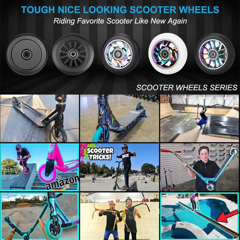 Kutrick Complete 2pcs 110mm Pro Stunt Scooter Replacement Wheels with ABEC-11 Bearing -Neo Chrome