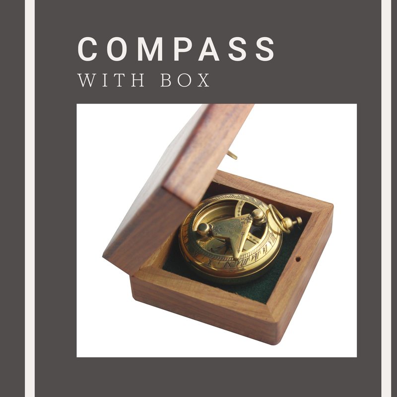 Marine Sundial Compass with Antique Nautical Solid Pocket Compass in Box Vintage Polish with Brass Finish Navigate Device Collection