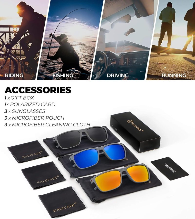KALIYADI Polarized Sunglasses for Men - Lightweight UV Protection for Driving, Fishing & Golf