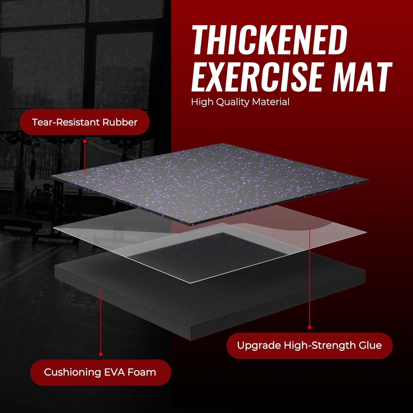 SUPERJARE 0.79'' Extra-Thick Exercise Equipment Mats, 12 Pcs 48 Sq Ft Rubber Top Floor Tiles with High Density EVA Foam, Interlocking Gym Flooring for Home Gym, Protective Workout Mat, Black/Purple
