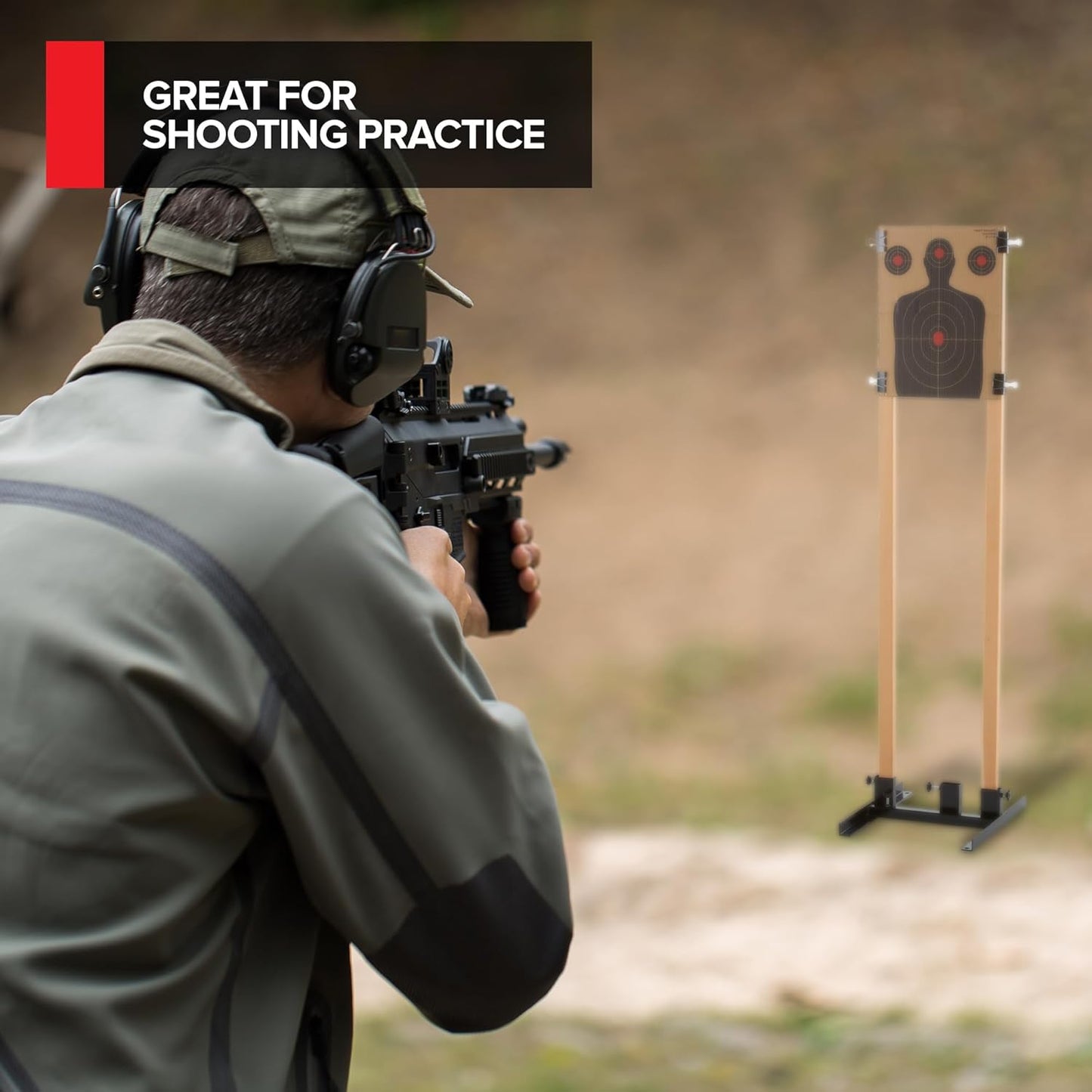 Steel Target Stand Base for Paper Silhouette Shooting - Adjustable 8” to 24” Width | Includes Cardboard Targets