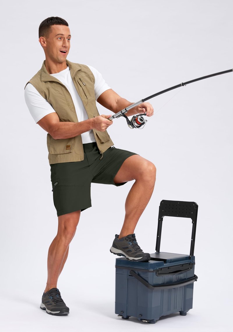 Pudolla Men's Hiking Cargo Shorts Lightweight 7" Travel Casual Shorts for Men Golf Work Outdoor with 5 Zipper Pockets(Army Green 3X-Large)