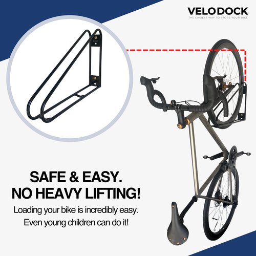 No Lift Premium Heavy Duty Vertical Bike Storage - Simple & Secure Wall Mounted Rack - Garage & Commercial Use - Road & Mountain Bikes