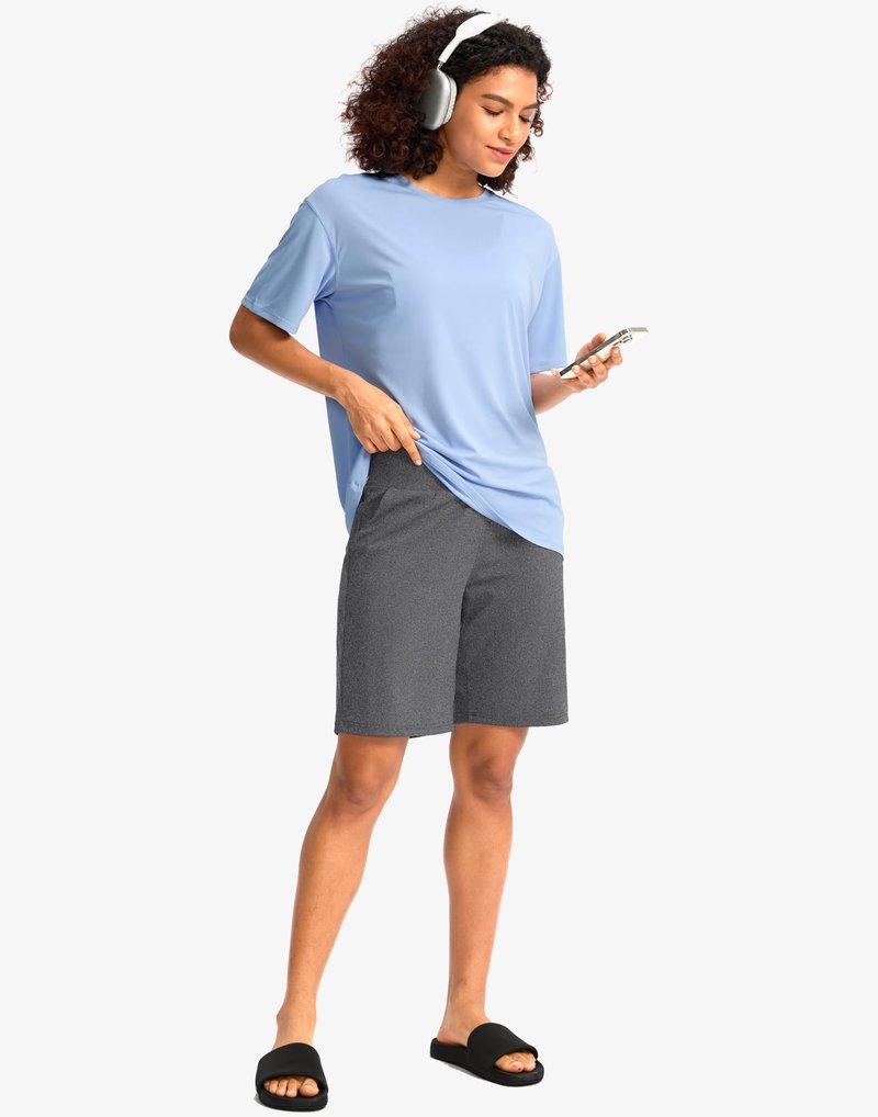 G Gradual Women's Bermuda Long Shorts with Pockets 9" High Waisted Knee Length Shorts for Women Walking Athletic Workout(Charcoal,M)