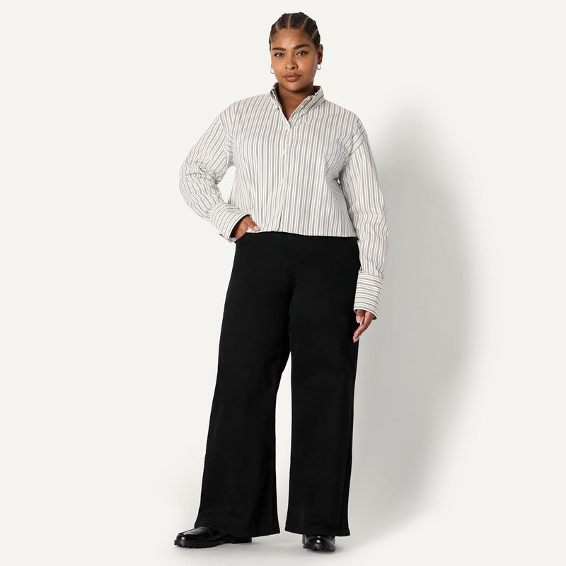 Women's Oversized Cotton Stretch Poplin Button-Down Dress Shirt - Classic Fit, Versatile Style