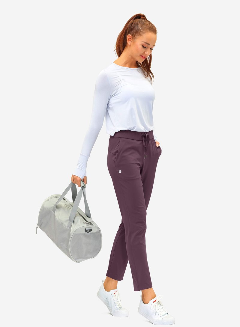 G Gradual Women's Pants with Deep Pockets 7/8 Stretch Sweatpants for Women Athletic, Golf, Lounge, Work (Wine Red, Small)