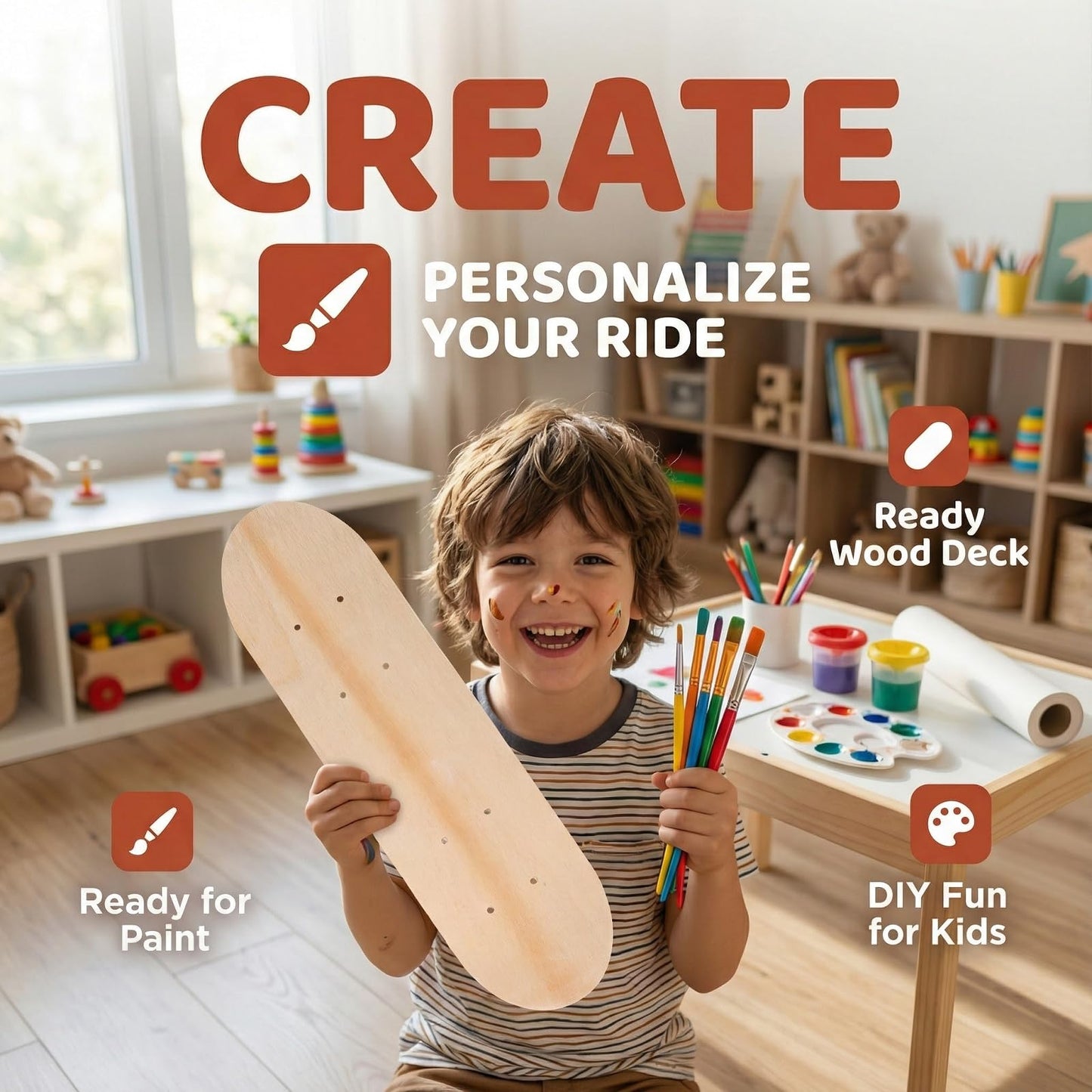BESPORTBLE Blank Skateboard Deck: DIY Blank Wood Graffiti Skateboard Maple Double-Sided Design for Painting and Graffiti 17X5 Inch for Skateboarding Enthusiasts Beige