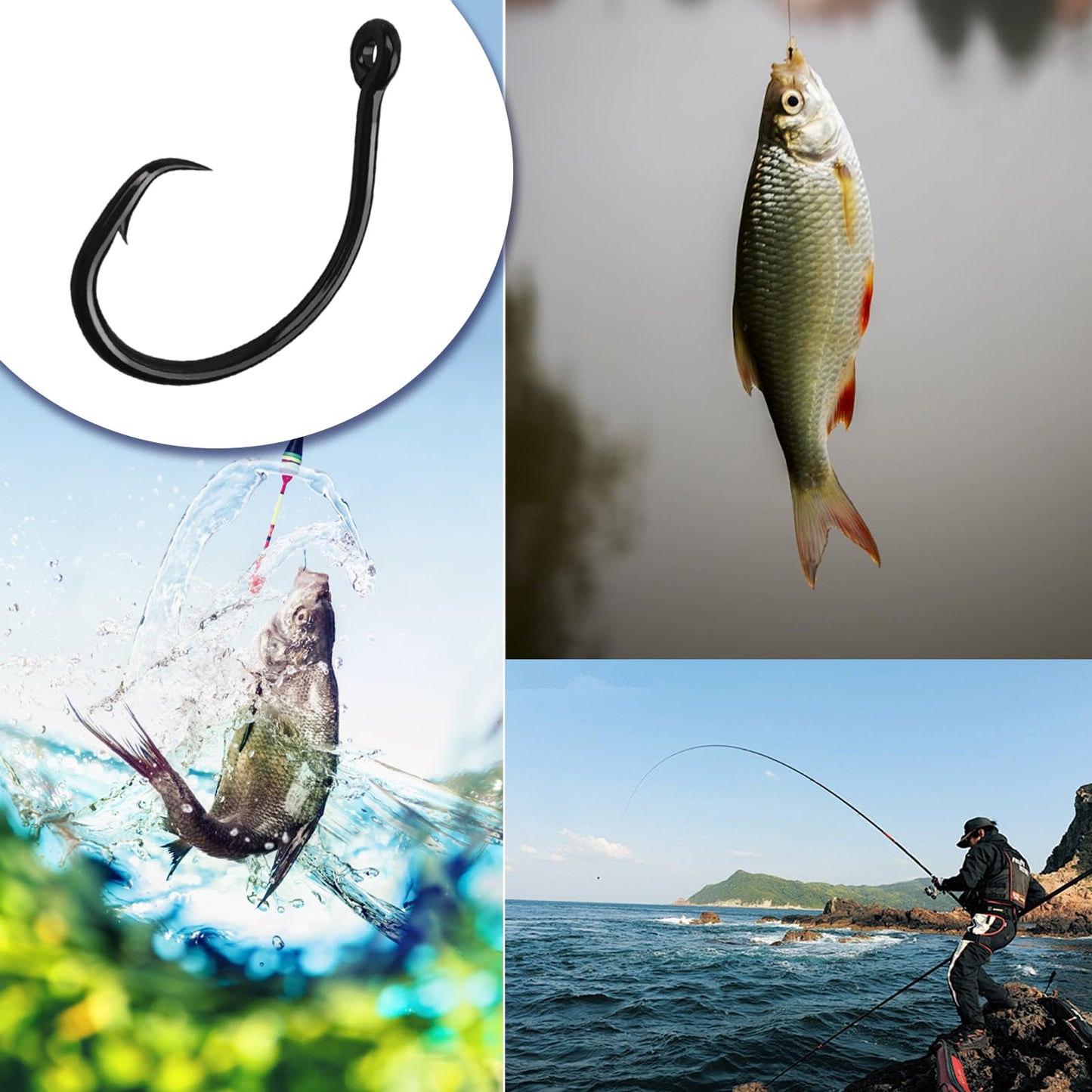10PCS High-Carbon Steel Circle Hooks Barbed Fishing Hooks with Holes, Freshwater and Saltwater Fishing Hooks for Tuna, Catfish, Bass (2/0)