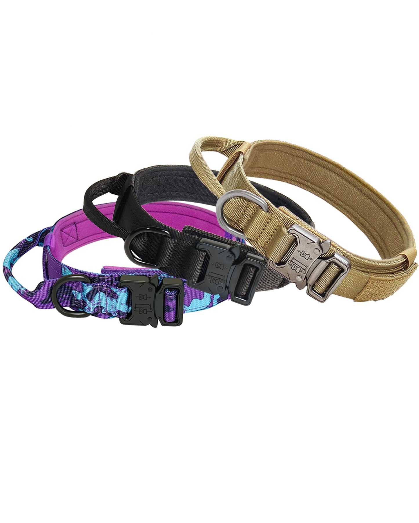 Hotsky Tactical Dog Collar, Adjustable Military Training Nylon Airtag Collar with Handle and Heavy Duty Metal Buckle for Medium Large Dogs, with Airtag Holder and Two Patches(Brown,L)