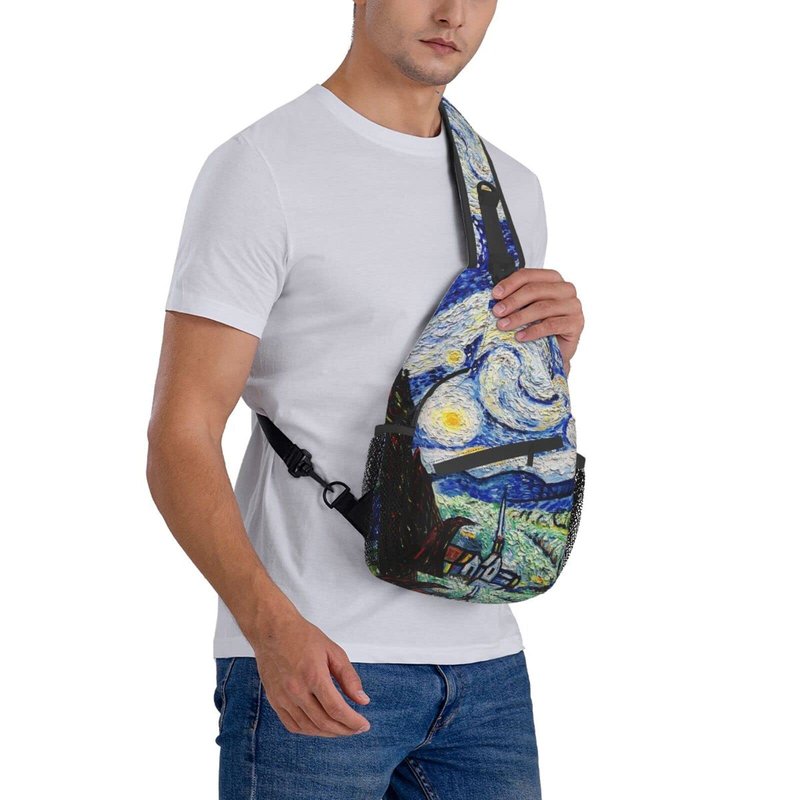 GTEVUTS Starry Painting Night Blue Sling Backpack, Fashion Casual Crossbody Chest Shoulder Bag Travel Camping Daypack for Women Men