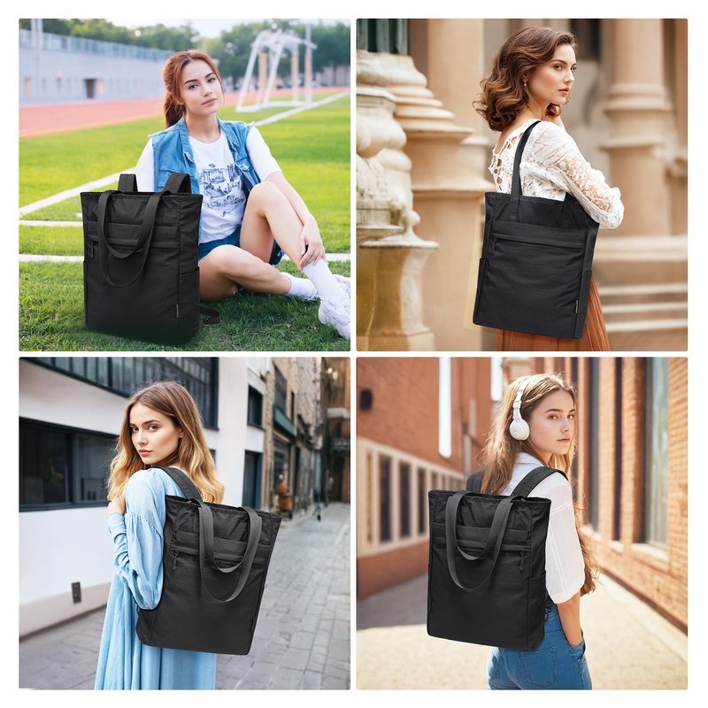 GOLF SUPAGS Foldaway Convertible Tote Backpack Lightweight Nylon Daypack Women Men City Pack Versatile Backpack Leisure, Black