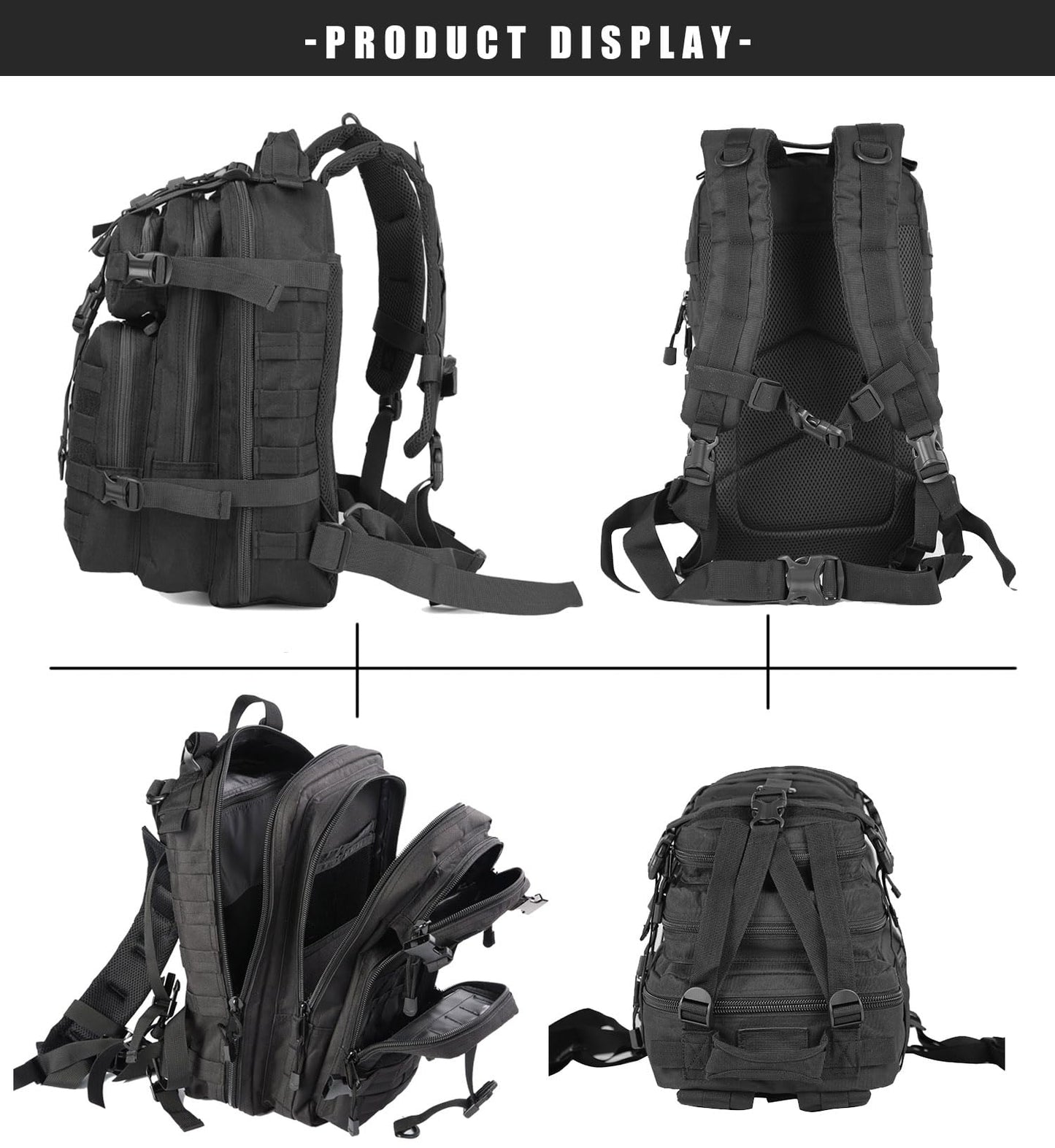 Miramrax Small Tactical Backpack Military Daypack - 30L Backpack for Men Molle Assault Pack Bug Out Bag for Hiking Camping Travel Army Hunting Rucksack Trekking (Black)