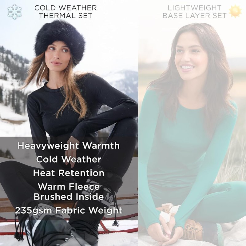 Cuddl Duds Women's Thermal Set | Heavyweight Fleece Lined Long Sleeve Top & Leggings for Cold Weather