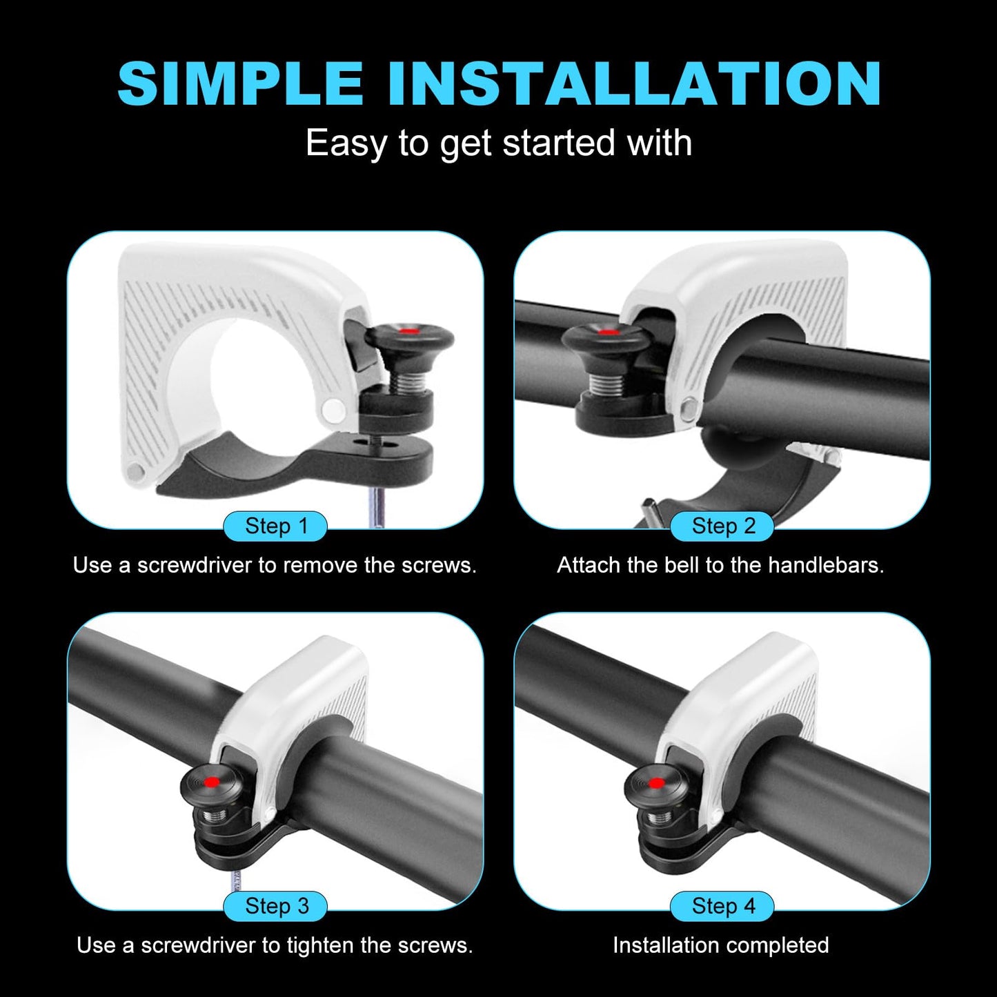 90dB Loud Sound Plastic Casing Aluminum Alloy Bike Horn | e-Bike & Cycling Accessories for Men & Women Fits in 22.2-31.8mm Handlebar | Bicycle Bells for Mountains & Roads for Adults - White