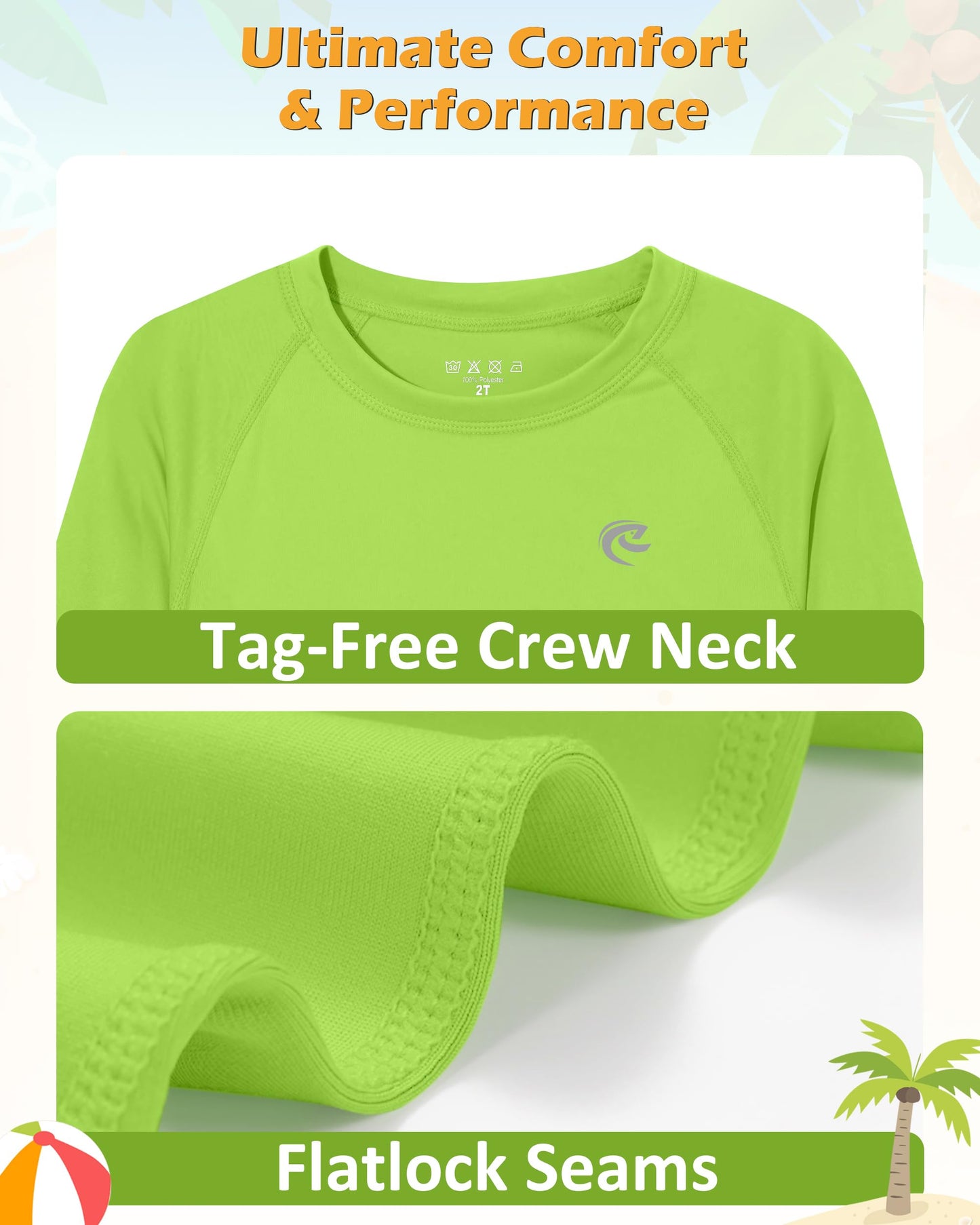Boys UPF 50+ Swim Shirt Long Sleeve, 1 or 2 Pack UV Sun Protection Rash Guard, Youth Kids SPF Water Shirts for Beach Surf