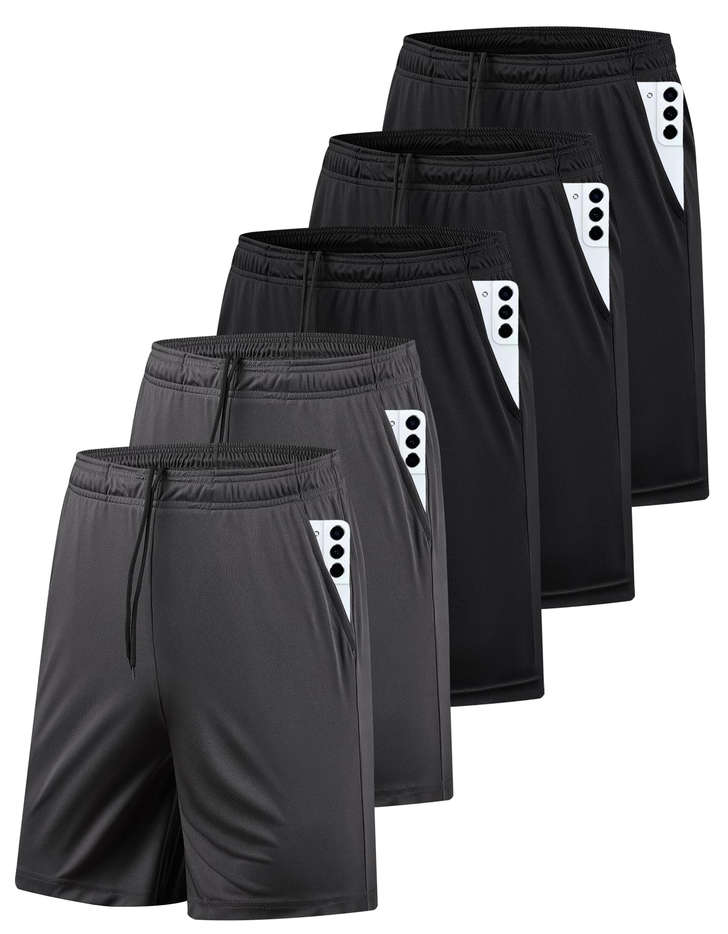 AKAWOOKO 5 Pack Men's Athletic Gym Shorts with Pockets Quick Dry Activewear Workout Running Shorts for Men (US, Alpha, Medium, Regular, Regular, Set 4)