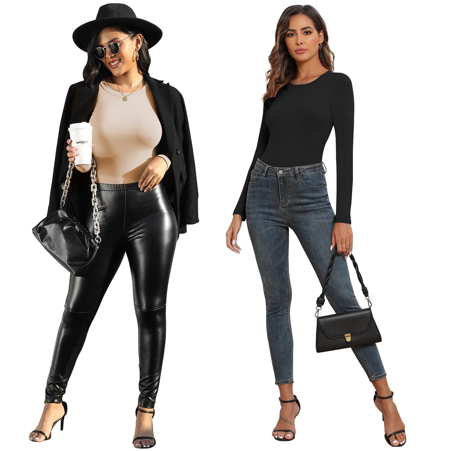 BALENNZ Bodysuits for Women Long Sleeve Round Neck Womens Body Suits Tops Long Sleeve Bodysuit Tops for Women Fall Body Suit Pack 5DS