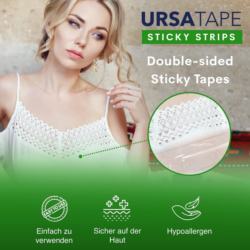 URSA Sticky Strips - Pack of 60 | Clear Double Sided Tapes for Clothes | No-Residue Fashion Tape for Wigs, Deep Necklines, Costumes & Shoes | Body Tape for Delicate Skin | Strong Cloth Adhesive