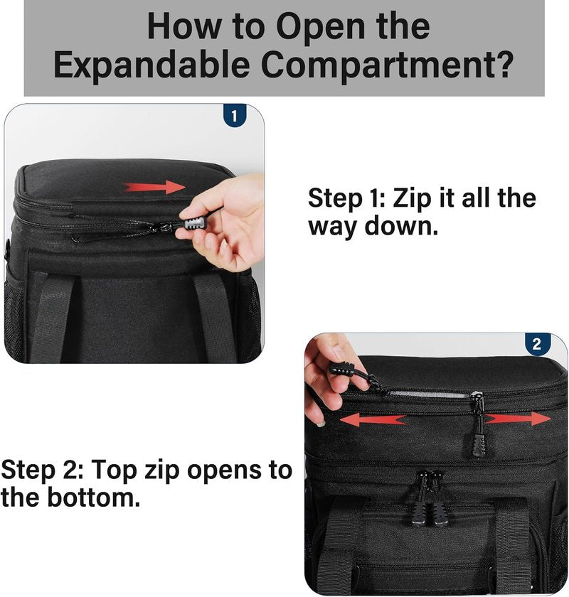 Expandable Tactical Lunch Box - Large Insulated Cooler Bag | Heavy Duty, Leakproof, 16L, Black for Work & Outdoor Use