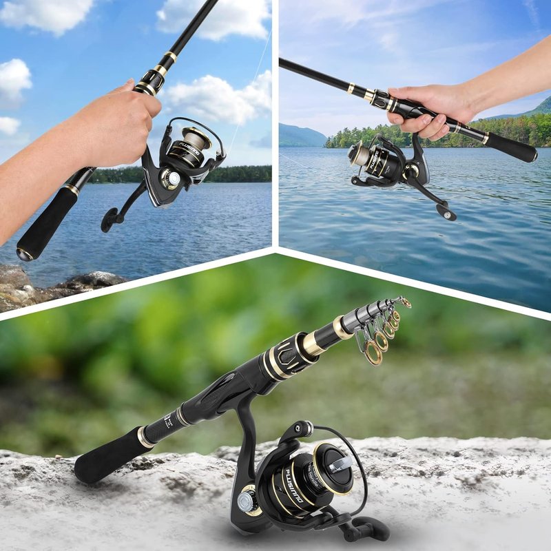 Fishing Rod and Reel Combo Set - Telescopic Carbon Fiber Fishing Pole for Travel | Saltwater & Freshwater Use