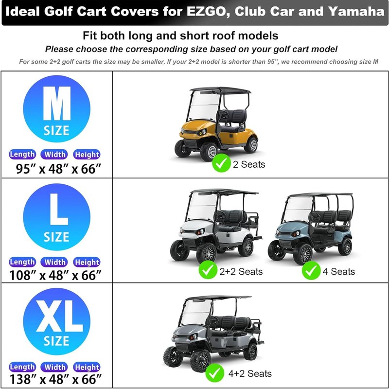 Rosefray Golf Cart Cover – Heavy-Duty 420D Oxford Fabric, Waterproof & Windproof Design – Fits Club Car, EZGO, Yamaha 2+2/4 Passenger Carts Black/Gray