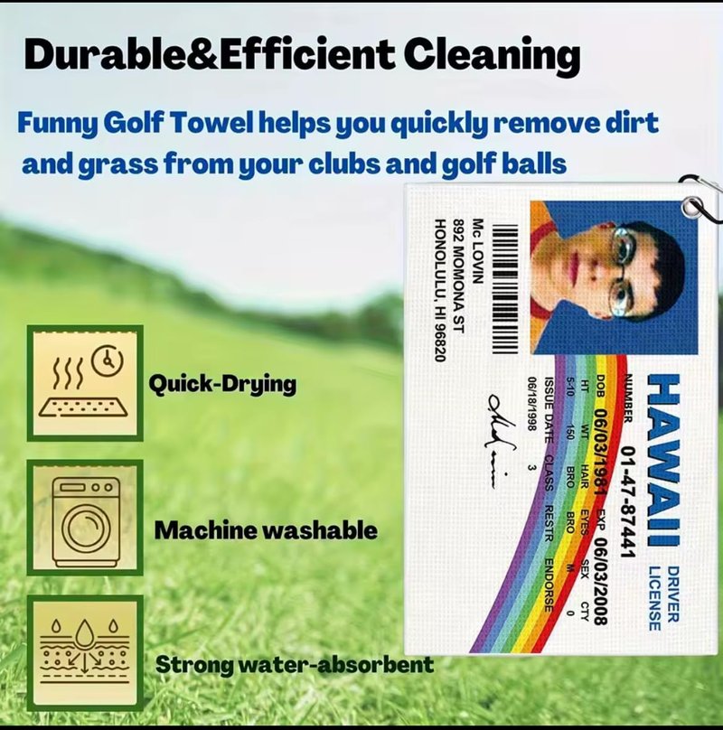 McLovin Golf Bag Towel, Blue Microfiber Waffle Weave Nylon, Medium Rectangular, Sports Casual Style, 23.5 x 15.75 inches, Machine Washable, Golf Accessories