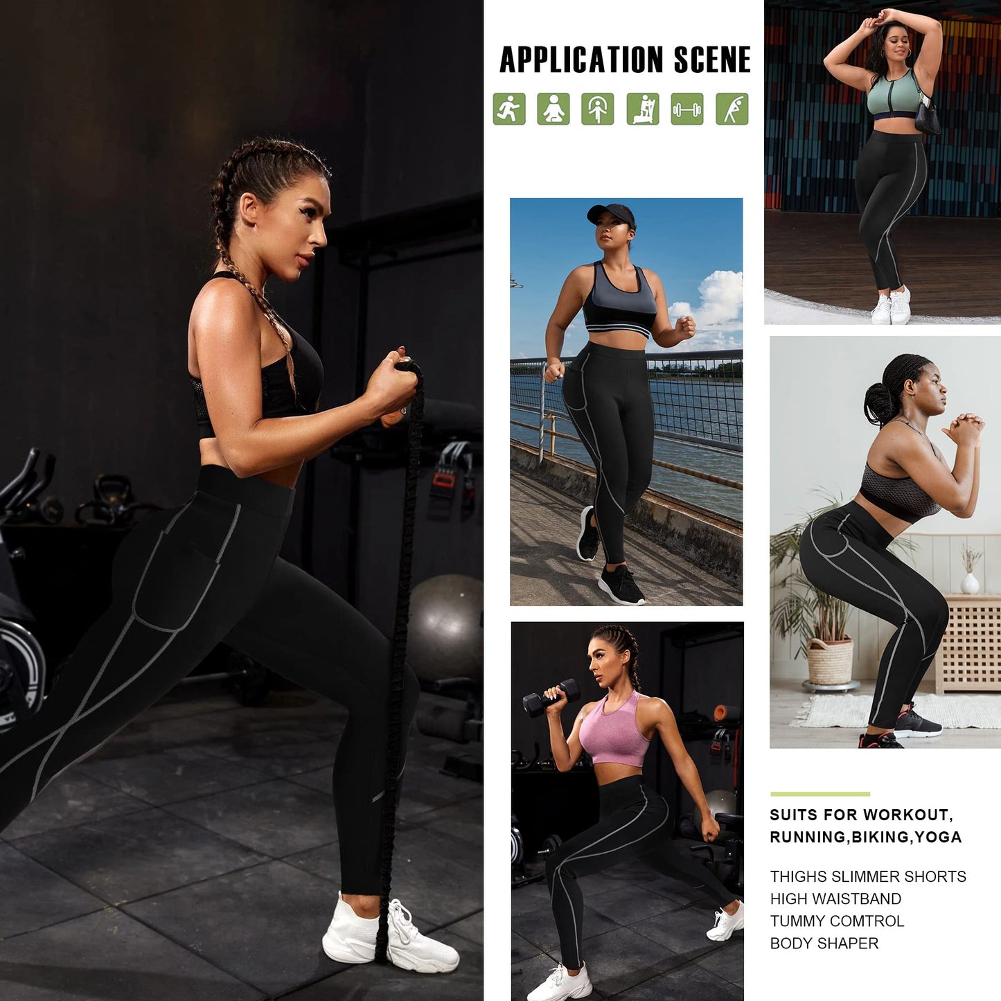 TrainingGirl Women Neoprene Sauna Leggings Sweat Shorts Weight Loss Workout Running Capris Slimming Compression Thermo Pants (Full Length Black, XL)
