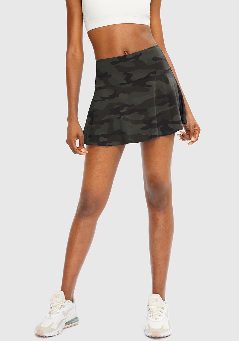 SANTINY Pleated Tennis Skirt for Women with 4 Pockets Women's High Waisted Athletic Golf Skorts Skirts for Running Casual (Green Camo_XXS)