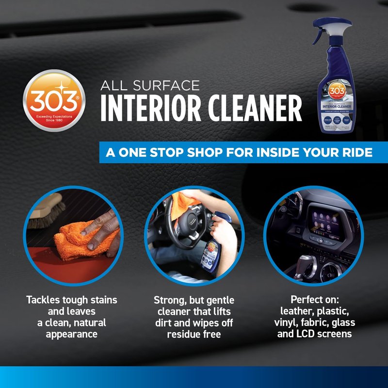 303 Products Interior Cleaner for Cars, All-Surface Auto Cleaner – Safe on Touch Screens & LCD, Residue-Free, Streak-Free Finish for Glass & Dash, 16 oz