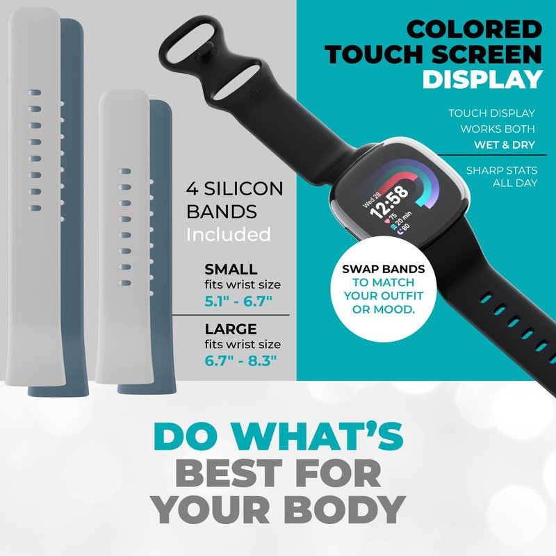 Fitbit Versa 4 Smartwatch (Bundle) – GPS Fitness Tracker, 40+ Exercise Modes, Heart Rate, Sleep, Workout for Android & iPhone + Fast Charger, 2 Silicone Bands, Protection Shields, Cleaning Cloth