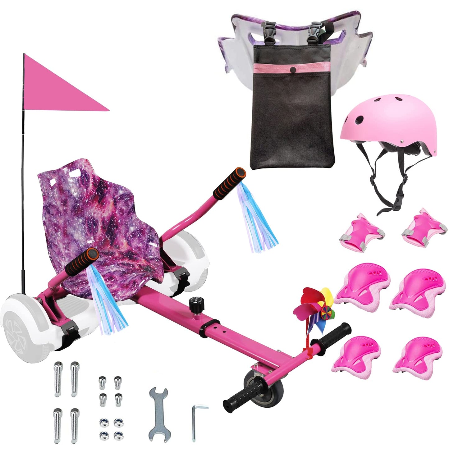 DisplayForever Hoverboard Kart Seat Attachment for All Ages | Hoverboard Accessories Compatible with 6.5'' 8'' 8.5'' 10'' Two Wheel Self Balancing Scooter | Adjustable Frame Length