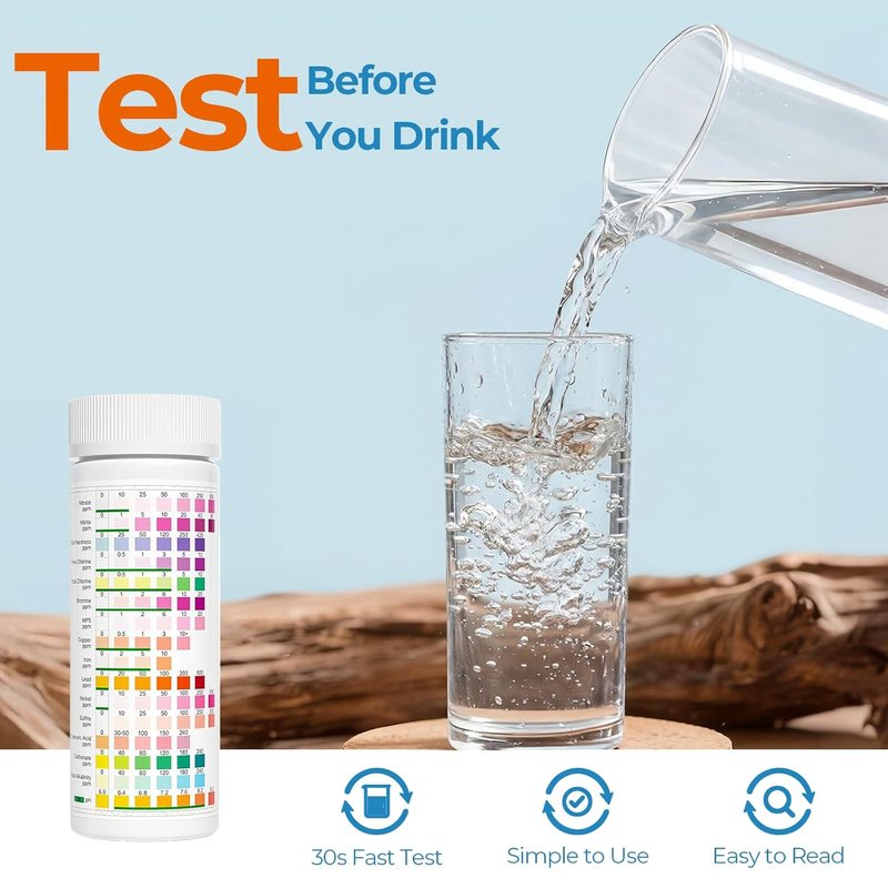 Drinking Water Test Strips - 16-in-1 Quick Screening for Hardness, pH, Iron & More | 125 Count