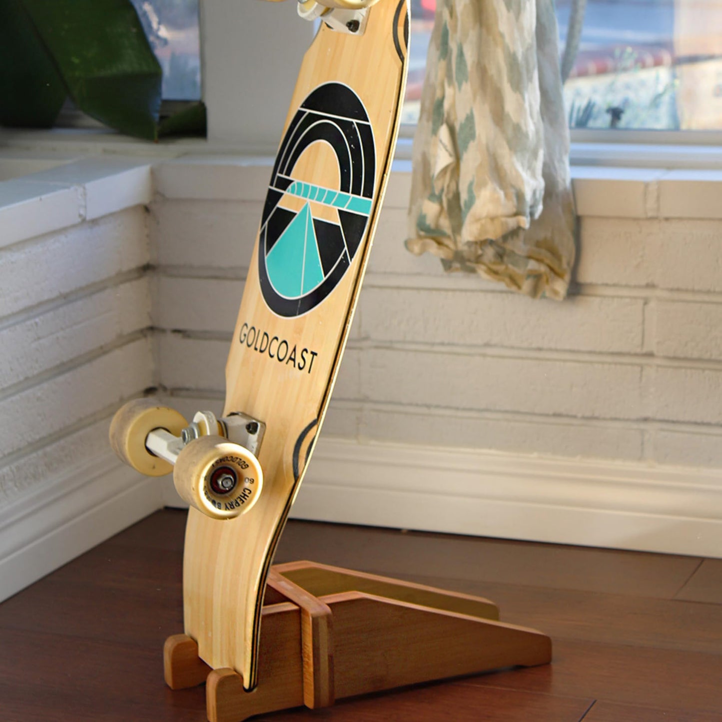 COR Surf Skateboard Floor Stand | Premium Bamboo Skateboard Display Holder | No More Tripping Over Boards