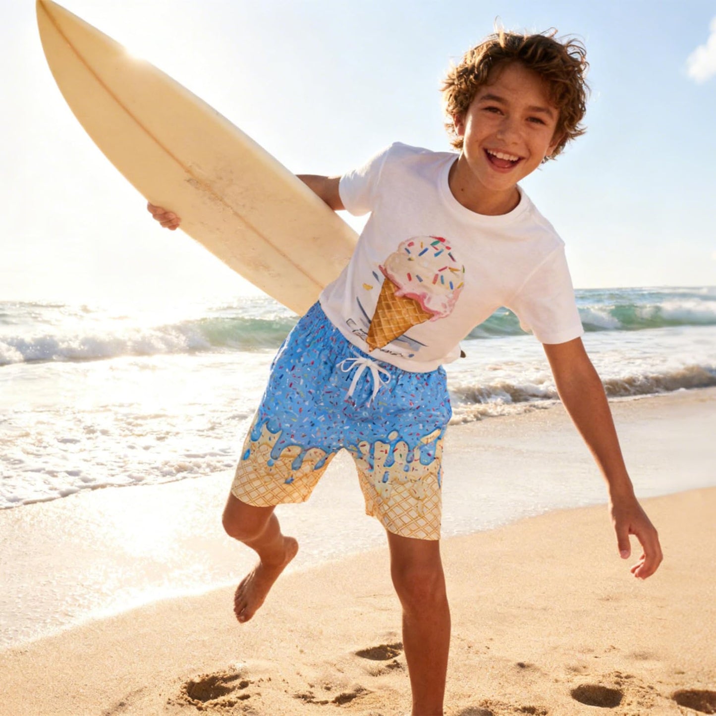 Boy Swimming Trunks with Compress 10-12 Yellow Waffle Running Board Shorts