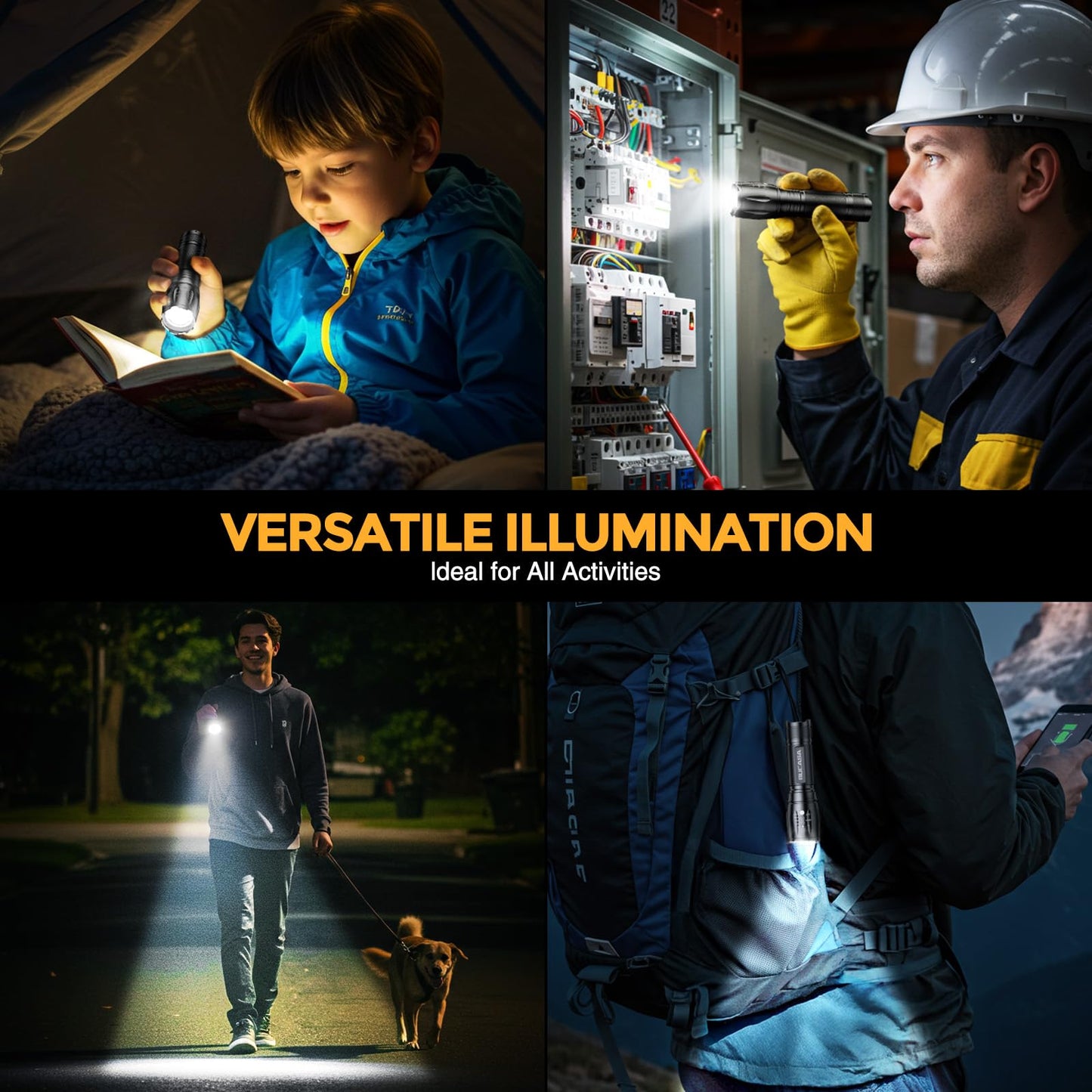 BUCASA Rechargeable Flashlights High Lumens 3 Pack, Brighter Small Flashlight Powerful Tactical Flashlights Rechargeable, Waterproof LED Flashlight with 3 Modes Zoomable for Camping Emergency