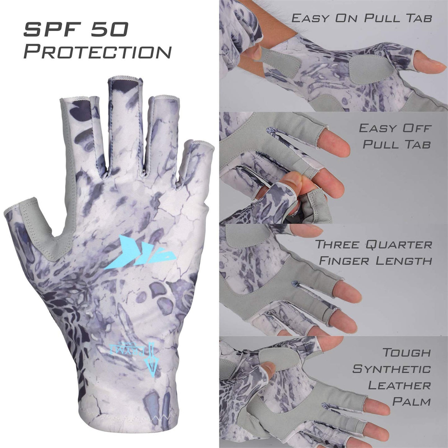 KastKing Sol Armis Sun Gloves UPF50+ Fishing Gloves UV Protection, Sun Protection for Outdoor, Kayaking, Rowing (Blue Tang Prym1, X-Small)