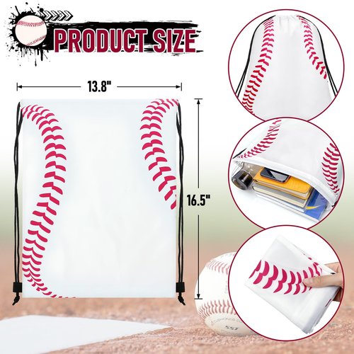 Grneric 50 Pcs Drawstring Bags Softball Baseball Basketball Football Goodie Favor Bags Cinch Bag Sackpack for Sports Teams (Baseball)