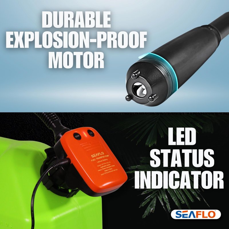 SEAFLO Rechargeable Automatic Fuel Transfer Pump, 3.2 GPM Flow, Auto-Stop Sensor, Portable Gas Can Pump for Oil, Diesel, Gasoline, 4-Year Warranty, CE & ROHS Certified | (Rechargeable Lithium Battery)