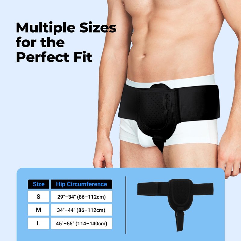 Hernia Belts for Men & Women, Adjustable Inguinal Hernia Belt for Men with Pad Support, Post-Surgery Recovery Truss, Universal Abdominal Strap Guard for Left or Right Side (Medium, Black)