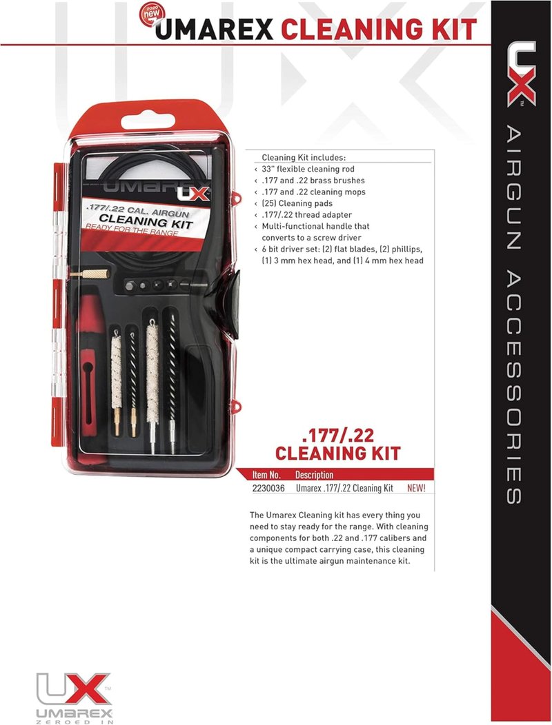 Umarex .177 and .22 Caliber Air Gun Cleaning Kit - Includes Cleaning Rod, Brushes, Mops, Cleaning Pellets, and Driver Set, Black