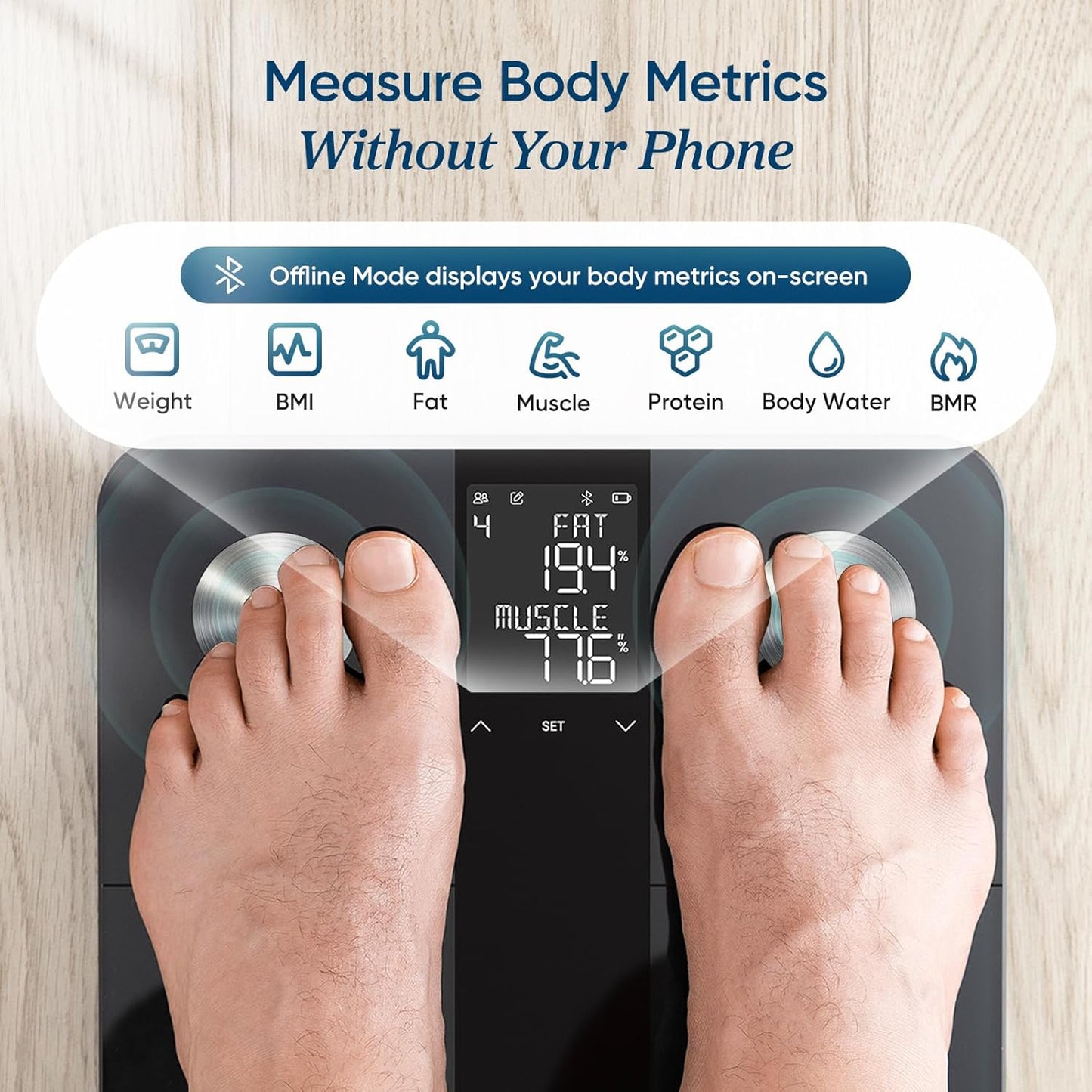 Etekcity Smart Body Weight Scale - Digital Bathroom Scale with BMI, Body Fat & Muscle Mass | Large Display, 13 Metrics
