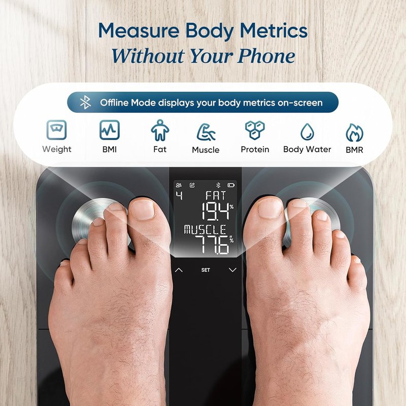 Etekcity Smart Body Weight Scale - Digital Bathroom Scale with BMI, Body Fat & Muscle Mass | Large Display, 13 Metrics