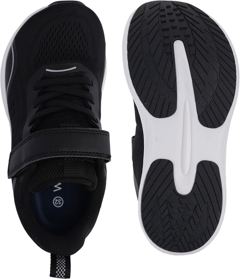 WHITIN Little Big Kids Wide Width Tennis Shoes Zero Drop Walking Sneaker Boys Girls Size 1 Road Running Training Sports School Footwear Black 32