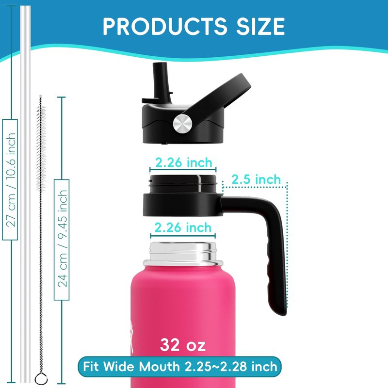 Replacement Lid for Hydroflask Wide Mouth Water Bottle, Top Lids with Straw for Hydro Flask Accessories, Top Sport Bottle Handle Cap for Hydroflask 12 16 20 32 40 64 128 oz Wide Mouth