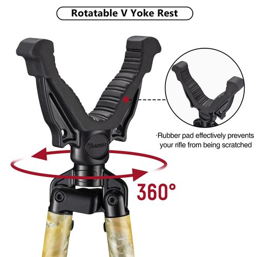 Trakiom Hunting Bipod, Shooting Tripod, Adjustable Shooting Bipod with 360° V Yoke Rest, Twist Lock, Lightweight Aluminum Frame, High Density Foam Handle and Spike Feet (Camo, 24.8"-47.2")
