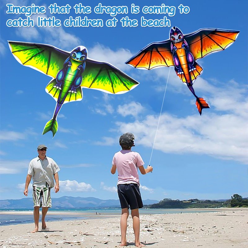 62" Dragon Kite for Kids and Adults, Easy to Fly Huge Dinosaur Kites for Kids Ages 4-8 8-12 with 328FT String for Beach Trip Yard Lawn Family Outdoor Games and Activities Birthday Gifts, 2 Pack