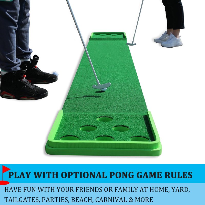 SPRAWL Golf Putting Mat 12 Holes Mat with 4 Balls 2 Putters for Indoor Short Game Office Backyard Use