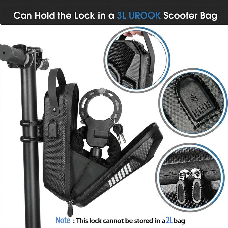 UROUK Electric Scooter Bag with USB Charging Port, 2L/3L Quick Release Scooter Storage Bag with Waterproof Hardshell, Large Scooters Handlebar Bag for E-Scooters, E-Bikes